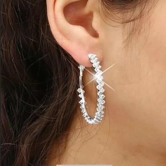 Beautiful CZ Diamond Hoop Earrings - Picture 2 of 4